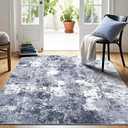 Modern Abstract 3x5 Washable Rug, Non Slip Area Rug, Soft Low Pile Ultra Thin Entryway Rugs, Stain Resistant Distressed Doormat for Indoor Entry, Living Room, Bedroom, Bedroom, Blue White