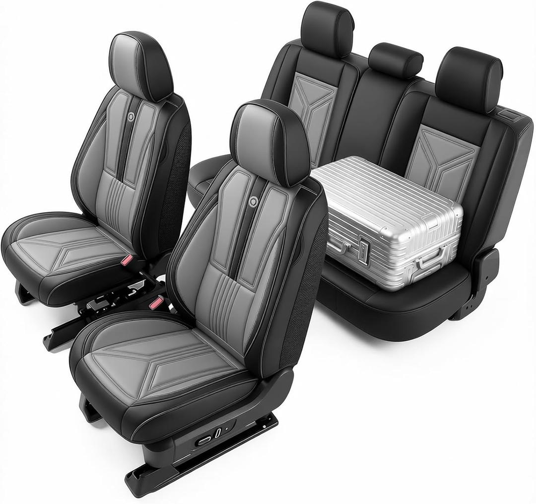 Car Seat Covers Fit for Ford Ranger 2019-2024 3D Lumbar Support and Zipper Design Sports Seat Cover(Full Set, Black & Gray)
