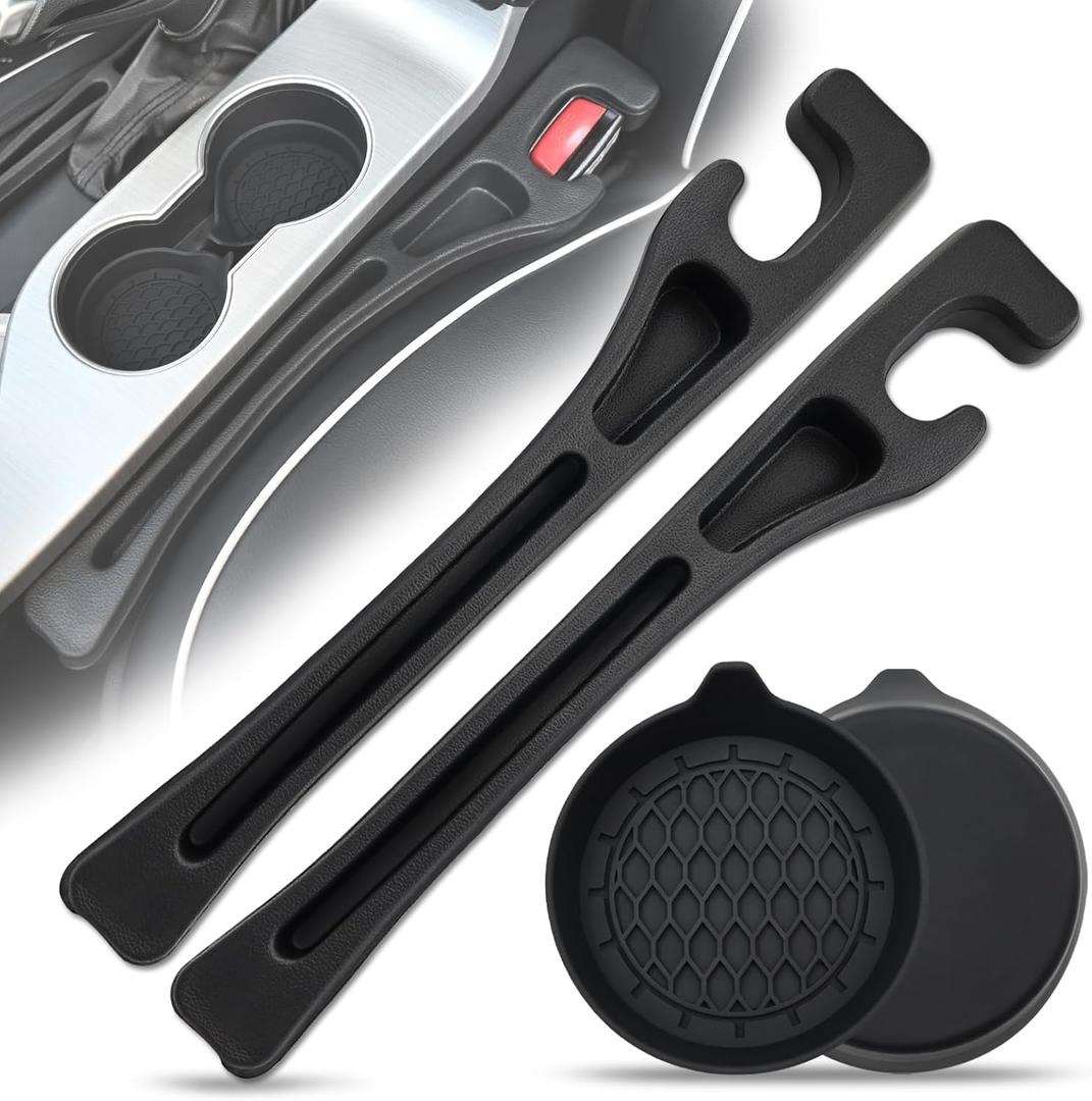 Car Seat Gap Filler with Car Cup Holder Coaster, No-Drop Seat Side Gap Seam Filler Organizer with Silicone Cup Holder Insert, Universal Fit Car SUV Truck Fill The Gap Between Seat & Console