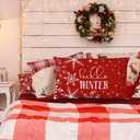 Red Winter Christmas Pillow Covers 12x20, Red Christmas Room Decor, Xmas Hello Winter Snowflake Holiday Lumbar Throw Pillow Covers for Home Bedroom Living Room