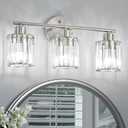 Crystal Bathroom Light Fixtures, Bathroom Lighting Fixtures Over Mirror, Modern 3-Light Brushed Nickel Vanity Lights for Mirror, Restroom, Kitchen(Ceramic E26 Socket,Bulbs Not Include)