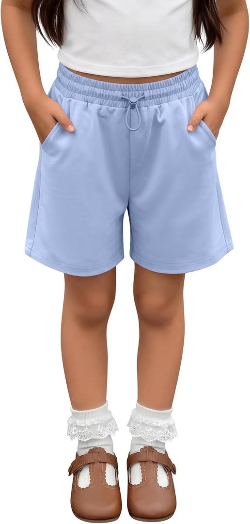 Girls' Bermuda Shorts | Wide Leg, Elastic, Loose Fit, with Pockets, Cord Lock, Sweat Shorts, Athletic, Sports, Back to School, Play, Casual