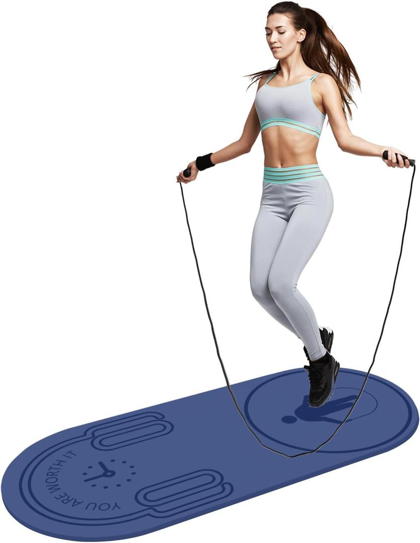 8/20/30mm Jump Rope Mat Fitness Exercise Mat Durable, Non-Slip, Workout Mats with Jump Rope & Carrying Bag for Home Gym Flooring (55"x 24")