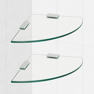 2-Pack Glass Corner Shower Shelves with Aluminium Brackets, 9.8 X 9.8 Tempered Glass Bathroom Shelf, Wall Mounted Organizer for Shower, Kitchen
