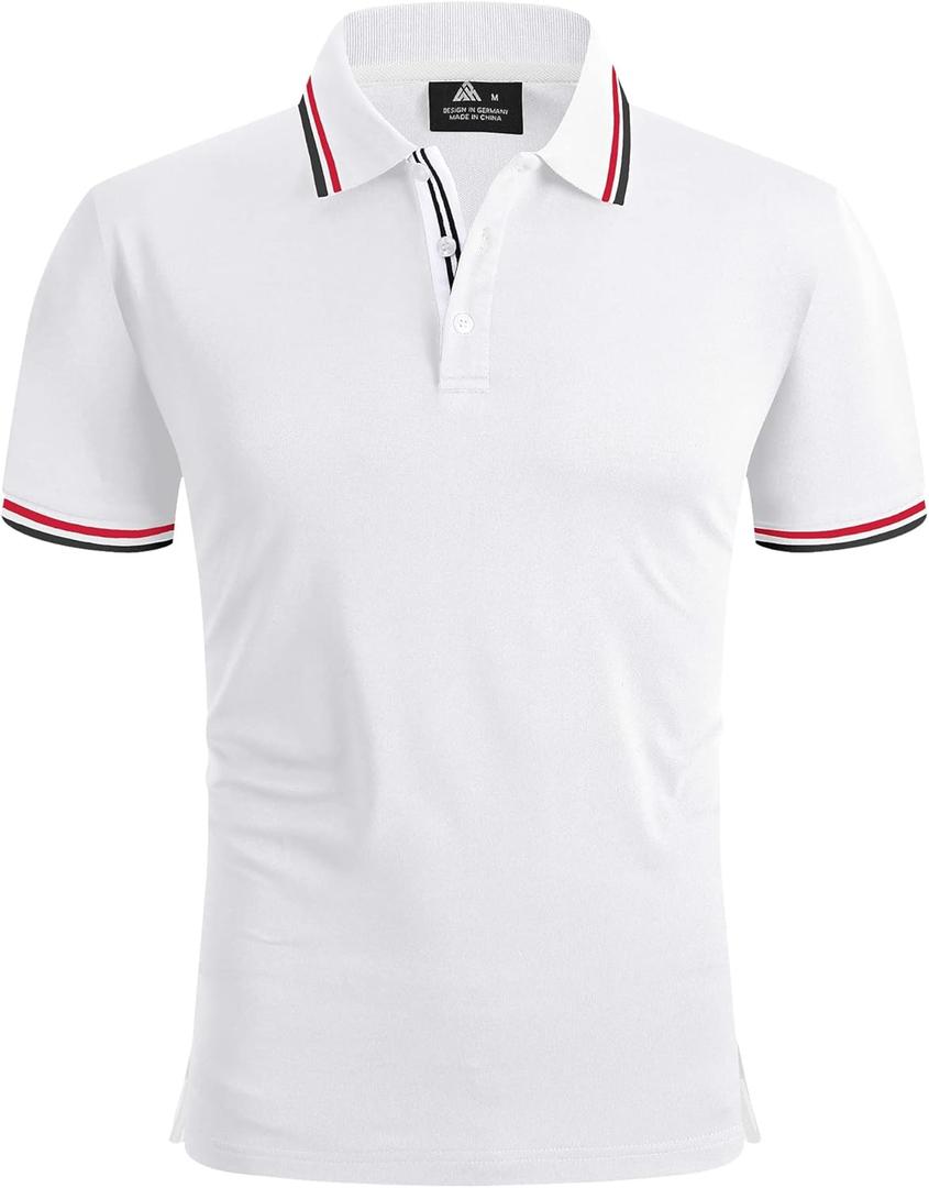 V VALANCH Mens Polo Shirts Short Sleeve Moisture Wicking Casual Athletic Golf Tennis Collared Shirts (XX-Large, B-white)