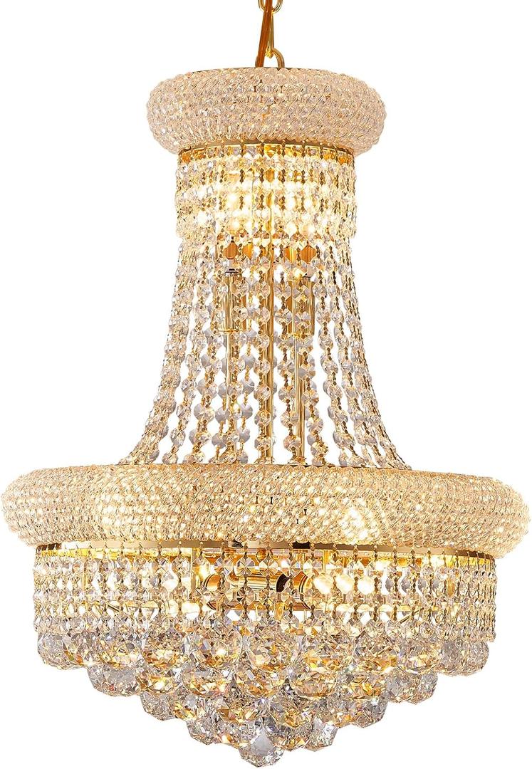 10 Lights Gold Finish Empire Crystal Chandelier Lighting for Dining Room Living Room Foyer Hallway Bedroom Entryway (Dia 18'') (22" H x18" D)