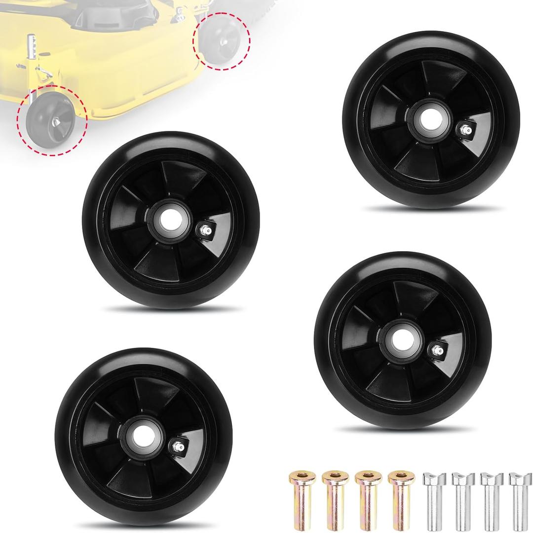 Set of 4 AM125172 Plastic Deck Gauge Wheel Kit Compatible with John Deere 48", 54", 60", 62, 72" 240 245 260 265 285 LX255 LX266 GX325 Deck Lawn Tractor Mowers Wheel Replace# 210-300 AM124706