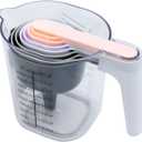 COOK WITH COLOR Measuring Cup Set - 9 PC. Nesting Stackable Liquid Measure Cup, Dry Measuring Cups and Spoons with Funnel and Scraper (Grey and Pink)