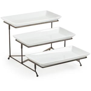 LAUCHUH 3 Tier Serving Stand Porcelain Serving Platter Tier Serving Trays with Collapsible Sturdier Rack, Serving Dishes and Platters for Thanksgiving, Christmas, Entertaining, 12 Inch