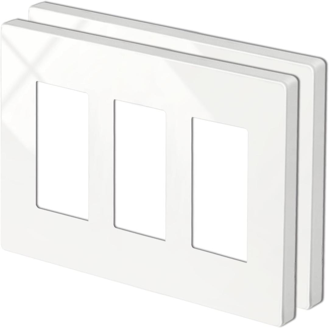 2 Pack BESTTEN 3-Gang Screwless Wall Plate, USWP4 Glossy Off White, Decorator Outlet Cover, H4.69 x W6.54, Decor Light Switch Plate, Decorative wallplate