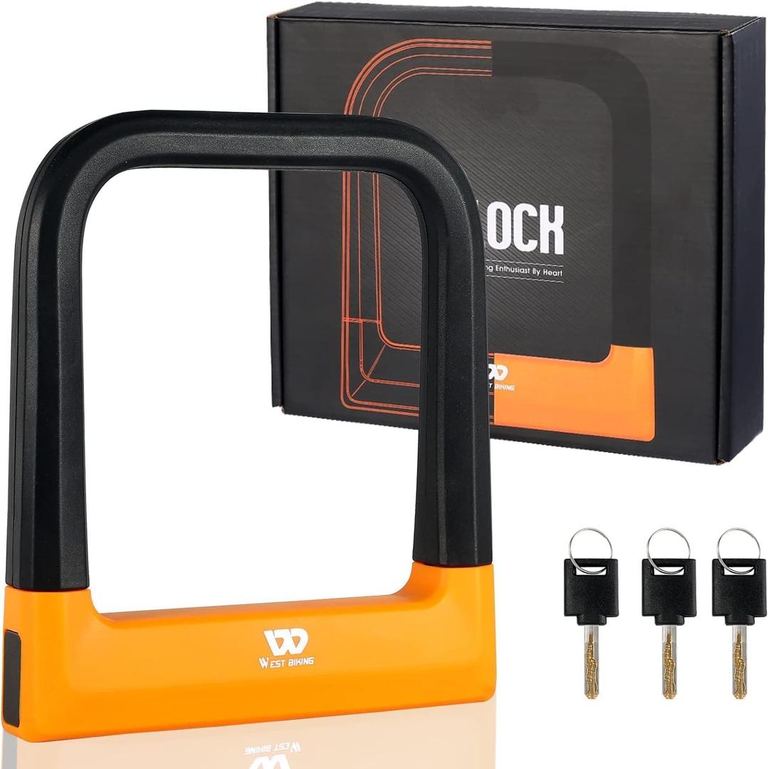 Anti Theft Heavy Duty Bicycle U Lock with 3 Keys, 18.76mm, Black, 5.32 in Width Inside Dimension