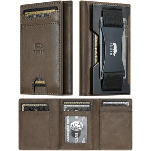 furid Leather Trifold Wallet for Men Slim: Rfid Thin Front Pocket Credit Card Holder - Minimalist Wallets with Metal Plates and Cash Band - Gift for Men Husband Father at Anniversay Brithday