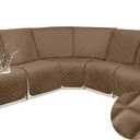 HDCAXKJ 100% Waterproof Velvet Recliner Sectional Couch Covers L Shaped Corner Reclining Sofa Cover Washable Thick Non Slip Sectional Slipcover with Pockets (5 Seat Recliner Couch, Light Brown)