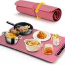 Food Warming Mat, Full Surface Heating Silicone Electric Warming Tray with 3 Level Temperature Settings, Auto Shut-Off, Foldable Roll Up Food Warmer for Parties Buffets, Gatherings (Dark Red)