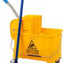 Mind Reader Mop Bucket with Wringer (Mop Not Included), 5.5 Gallon Cleaning Bucket with Wheels and Handle, Upward Press Wringer, Small Mop Compatible, Yellow