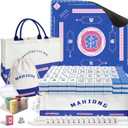 American Mahjong Tiles Set with Noise Reducing Mat, 166 Mahjong Game with Portable Storage Bags, 4 All-in-One Color Rack/Pushers, Scoring, Plastic Coins Dices for Adults & Beginners, 1.2 inches