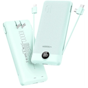 VEGER Portable Charger with Built-in AC Plug and Cables, All in One 10000mAh Ultra Slim Power Bank Travel Essentials, 15W Fast Charging Battery Pack Compatible with iPhone, Samsung, Android (Green