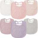 Susurration Muslin Baby Bibs 5 Pack Bandana Drool Bibs,Soft Square Adjustable Baby Drooling Bibs for Unisex Girls & Boys(Pink)