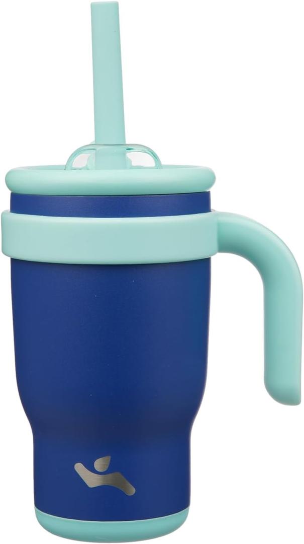 14 oz Tumbler with Side Handle, Insulated Water Bottle with Straw and 2 in 1 Lid, Stainless Steel Cup Travel Coffee Mug for Sports Office Gym, Dark Blue