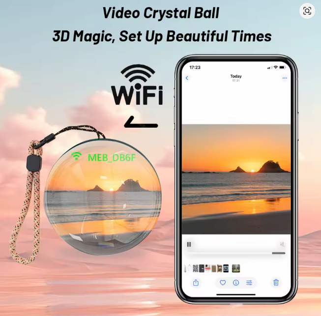 Upgrade custom crystal ball video player display screen, mobile WiFi transmission video electronic screen commemorative gift