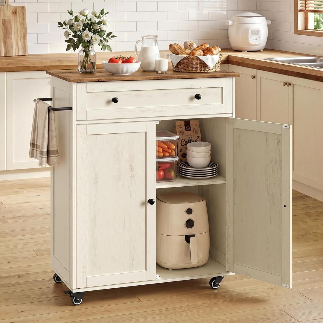 VASAGLE Mobile Kitchen Wooden Island Cart with Storage for Dining Room, 15.8"D x 30.9"W x 35.1"H