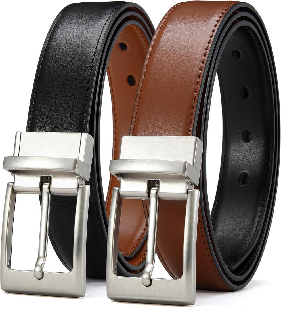 CHAOREN Mens Belts Leather 1 Pack - 1.25" Reversible Belts for Men for Dress Pants - One Belt, Two Colors (34"-36"Waist Adjustable, Bright Sliver-black/Brown)