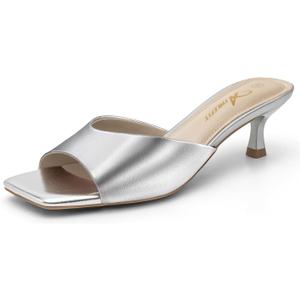 Athlefit Kitten Heels for Women Heeled Sandals Square Open Toe Low Heels Comfortable Slip On Slides, Size 8.5
