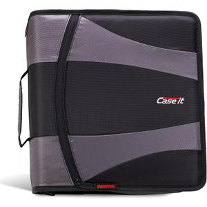 Case-it The Dual 2.0 2-in-1 Zipper Binder | Two 2-Inch D-Rings, 700 Sheet Capacity, 5-Subject Expanding File Folder, Multiple Pockets & Storage Organizer, Shoulder Strap | Dual-301 Black