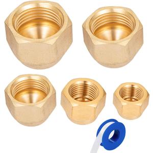 Brass Flare Cap Assortment Kits, SAE 45 Degree Flared Tube Fitting for 1/4" 5/16" 3/8" 1/2" 5/8" Tube OD 5 Sizes Set