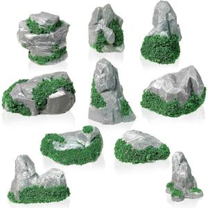 Warmtree 10 Pcs Diorama Rocks Fake Rock Miniature Stone Rock Statue for Diorama Supplies Micro Train Landscape Railway Sand Table Zen Garden Accessories (Green)