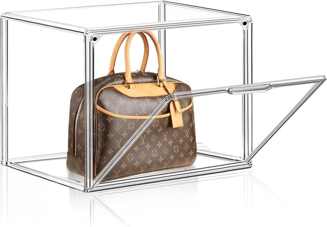 Clear Acrylic Display Case for Handbag,Stackable Plastic Purse Handbag Storage Organizer for Closet, Acrylic Display Box Bag Organizer with Magnetic Door for Collectibles,Wallet,Cosmetic, 1 Pack