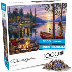 Buffalo Games - Canoe Lake 1000 Piece Puzzle for Adults - Jigsaw Puzzles  Darrell Bush Cabin Sunset Artwork with Poster  Challenging Outdoor Nature Scene