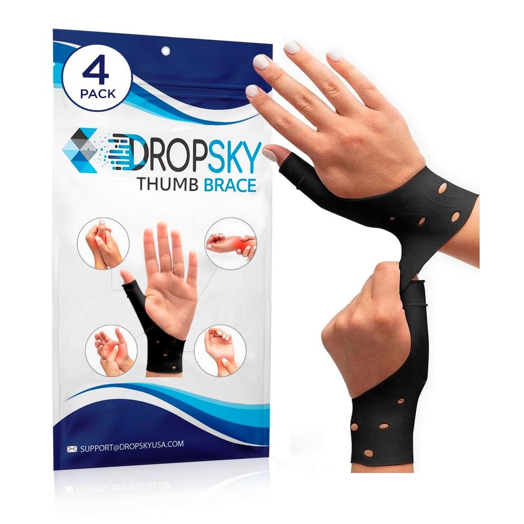 Dropsky Thumb Brace 4 Pack Waterproof Thumb Splint with Gel Pad for Carpal Tunnel, Arthritis & Trigger Finger Relief Adjustable Compression Wrist Stabilizer for Left & Right Hand - Black
