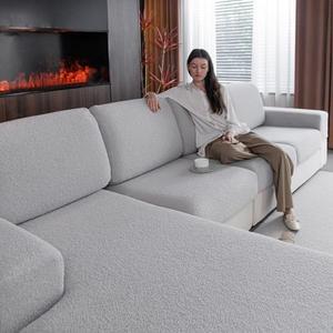 OHSIO Couch Cushion Covers for Sectional Sofa, Stretch Soft Sofa Slipcovers Washable Wear-Resistant Universal Furniture Protector for Living Room(1 Piece Large Cover, Light Gray)