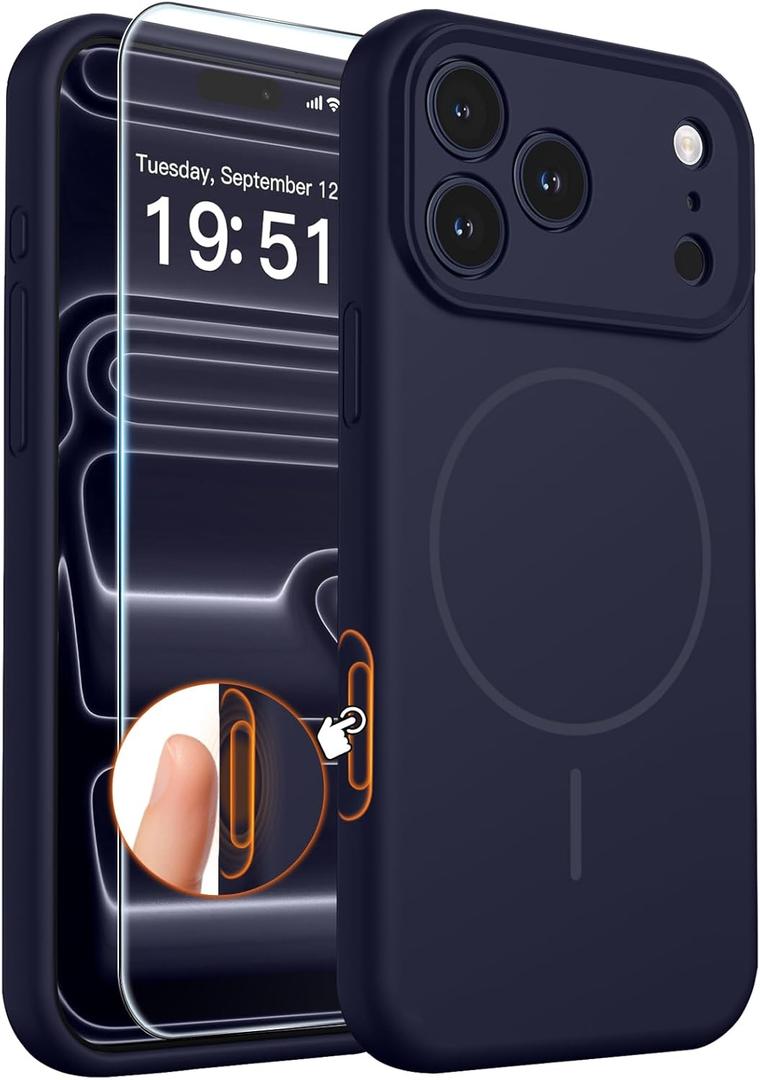 comfeel for iPhone 17 Pro Case (Camera Control Cover) (Compatible with MagSafe) Full Camera Protection with Screen Protector, Silicone Shockproof Drop Protective Phone Case,Dark Blue