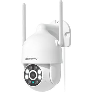 ARCCTV 2K Security Camera Outdoor, 2.4G/5G WiFi 24/7 Recording Security Camera, 360 PTZ Auto Tracking, Motion Tracking, Full Color Night Vision, Waterproof, White 