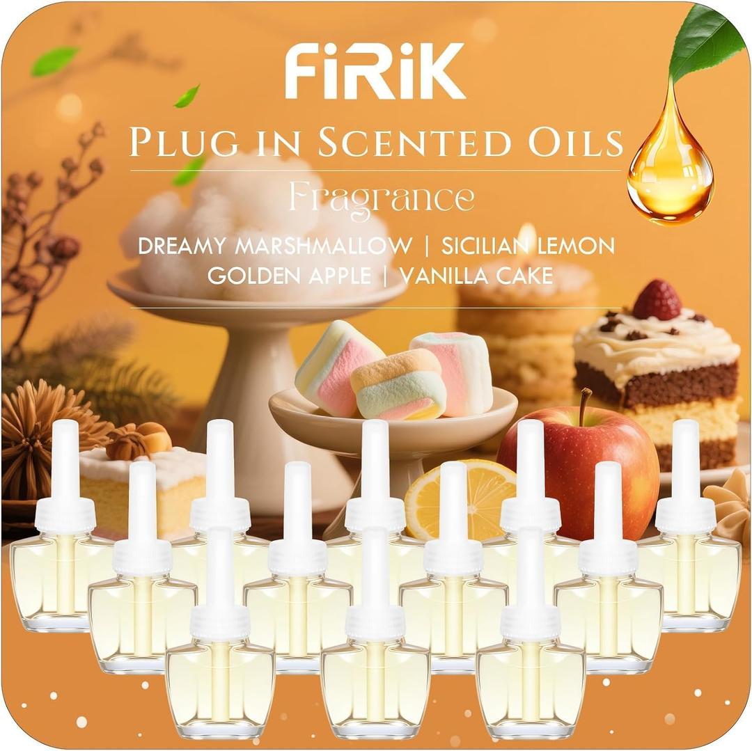 Plug In Refills Air Freshener, Dreamy Marshmallow, Sicilian Lemon, Golden Apple, Vanilla Cake, for Home and Bathroom 7.92 Fl Oz, 12 Count, Compatible with Air Wick & Glade, Not Include Glade Plus