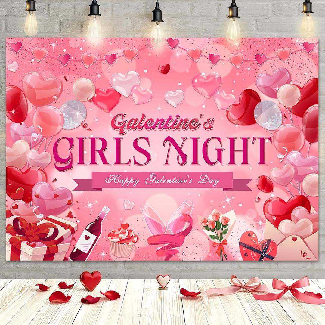MEHOFOND 7x5ft Galentines Day Backdrop Galentine's Girls Night Decorations Banner Girls Theme Party Ladies Valentines Day Party Photography Background Happy Galentine's Day Photo Booth Props (Pink Red)
