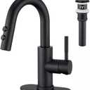 Bathroom Sink Faucet with Pull Down Sprayer, Matte Black Single Handle Pull Out Faucet with Pop-Up Drain, 1 or 3 Hole Laundry Bar Basin Faucet with Deck Plate, KBL-7002B-CL2