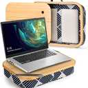 Mayjoy Bamboo Lap Desk with Storage, Cover Removable Lap Desk for Lap, Computer Laptop Stand on Lap, Work on Bed or Couch, Write or Draw on Your Lap (Black Wave)