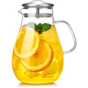 68OZ Glass Pitcher with Lid and Spout, Water Jug, 2000ML Carafe for Hot/Cold Water, Large Iced Tea Pitcher for Coffee, Juice and Homemade Beverage