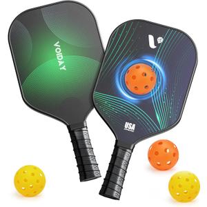 Pickleball Paddles Set of 2, USAPA Approved Fiberglass Pickle Ball Paddles with 4 Pickle Balls, Durable &Lightweight Racket for Beginners, Pros, Men, Women, Adults, Kids