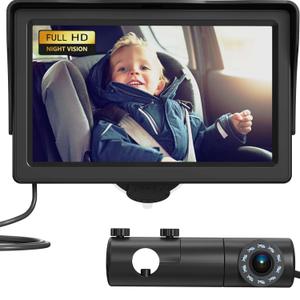 GROWNSY Baby Car Camera, HD Display Baby Car Mirror with Night Vision Feature, 4.3 inch Baby Car Camera with Monitor Wide Clear View, Backseat Camera Rear Facing to Observe Babys Every Move