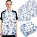 Unittype Disposable Adults Bibs 25/50/100 Pcs Blue Floral Plastic Bib Dining Clothing Protectors for Elderly Eating