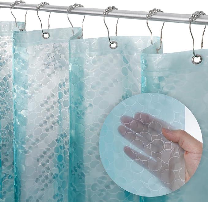LiBa Plastic Shower Curtain, Heavy Duty 8G Shower Curtain for Bathroom, Waterproof Vinyl Shower Curtain, 3 Magnets, Rustproof Metal Grommets - 3D Aqua Circle Pattern, 72x72