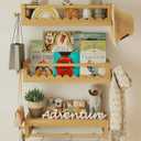 Kids' Wall Bookshelves  Set of 3 Scalloped Floating Shelves, 0.8" Thick Nursery Book Shelves with Wooden Hooks, Perfect for Boys & Girls  Decorative Wall Organizer for Toys, Photos & Decor, Brown