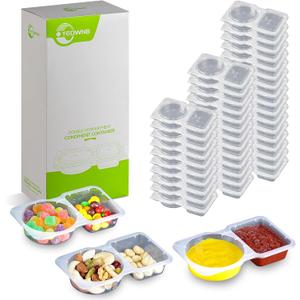 10 Sets Double Compartment Condiment Container with Lids, Disposable Plastic Snack Containers, Sauce Containers for Take-out Sauce, Salad Dressing, Sampling, Travel Snack