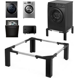 Adjustable Washer Dryer Pedestal, 12” Heavy Duty Stand (1200 lbs), 19”-29.5” Universal Fit Laundry Riser with Anti-Vibration Pads, Stainless Steel Base for Washing Machine, Dryer, Refrigerator,Black
