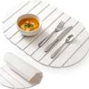 Stone Drying Mat for Kitchen Counter, Eco-Friendly Absorbent Foldable Diatomaceous Earth Mats, Drying Stone for Kitchen Counter for Any Countertop, 23"15.3" (White-oval)