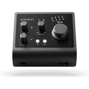 Audient Audio Interface iD4 MKII, Class A Console Microphone Preamp (High Speed USB-C, Monitor Mix and Monitor Panning Function, 2 Headphone Outputs, Mac/PC/iOS Compatible), Black